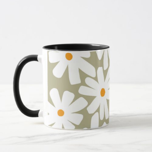 Spring daisies floral retro pattern sage green mug