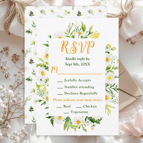 Spring Daisies Floral Wedding Meal Choice RSVP Card