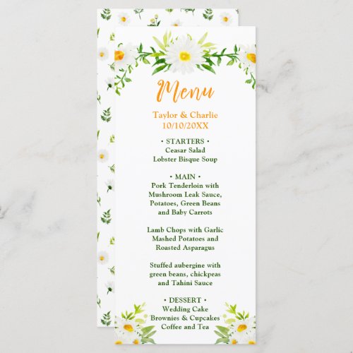 Spring Daisies Floral Wedding Menu