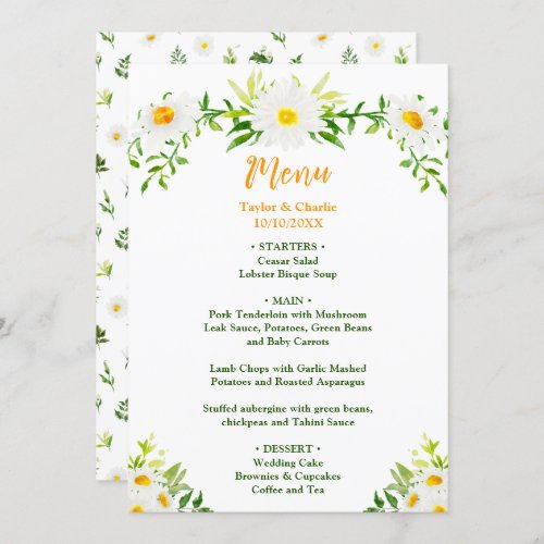 Spring Daisies Floral Wedding Menu