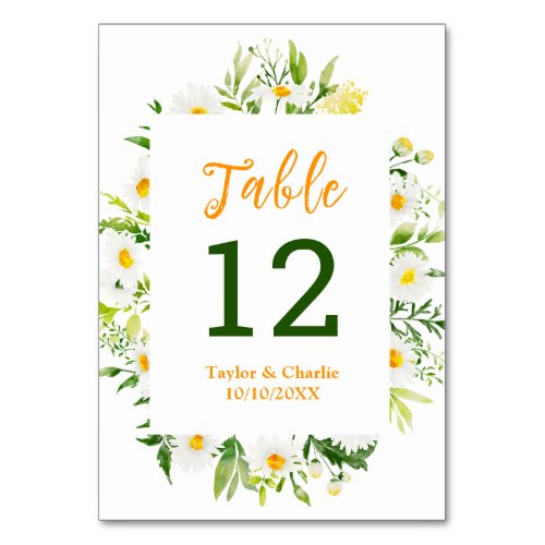 Spring Daisies Floral Wedding Table Number