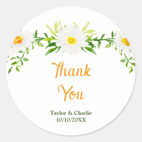 Spring Daisies Floral Wedding Thank You Classic Round Sticker