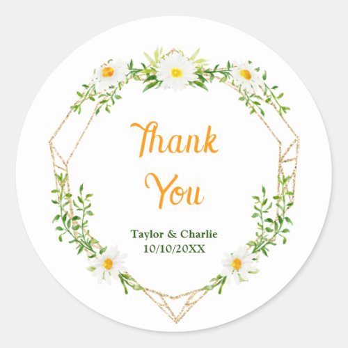 Spring Daisies Floral Wedding Thank You Classic Round Sticker