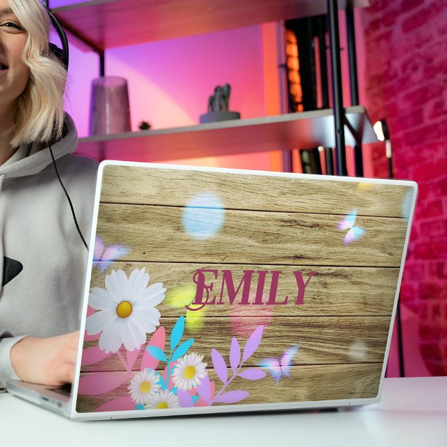 Spring Daisies Foliage and Butterflies on Wood HP Laptop Skin (Creator Uploaded)