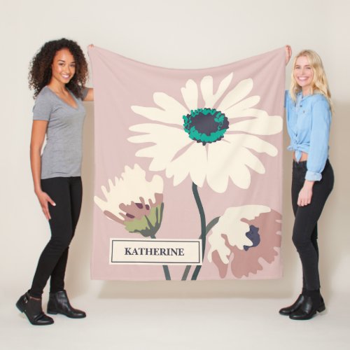 Spring Daisies Modern Floral Blooms Personalized  Fleece Blanket