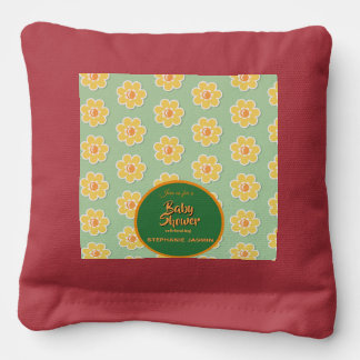 Spring Daisies on Pastel Sage Green Cornhole Bags