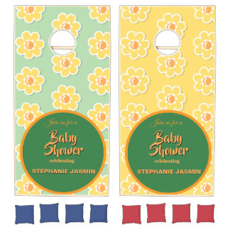 Spring Daisies on Pastel Sage Green Cornhole Set