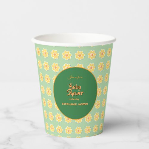 Spring Daisies on Pastel Sage Green Paper Cups
