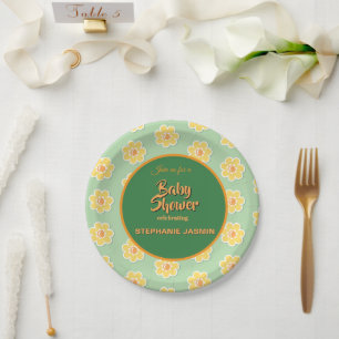 Spring Daisies on Pastel Sage Green Paper Plates