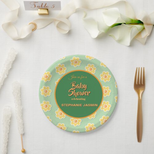Spring Daisies on Pastel Sage Green Paper Plates