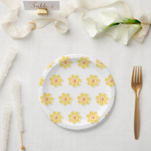 Spring Daisies on Pastel Sage Green Paper Plates