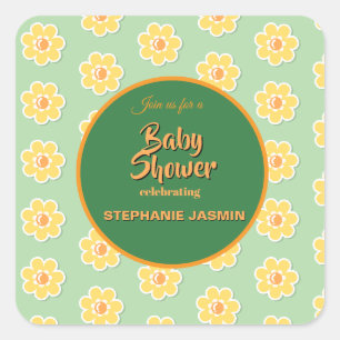 Spring Daisies on Pastel Sage Green Square Sticker