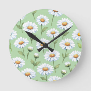Spring daisies pattern round clock