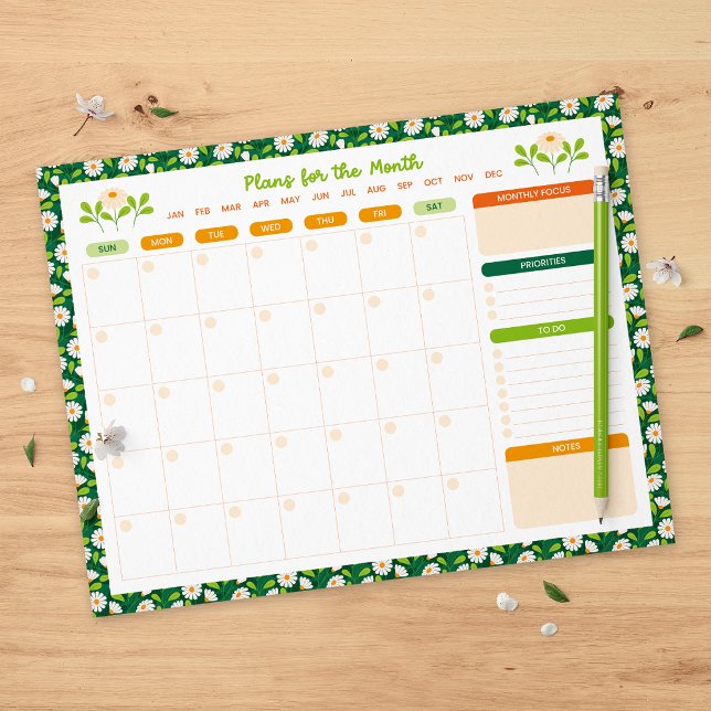 Spring Daisies & Vine Monthly Sunday Start Planner Notepad (Creator Uploaded)