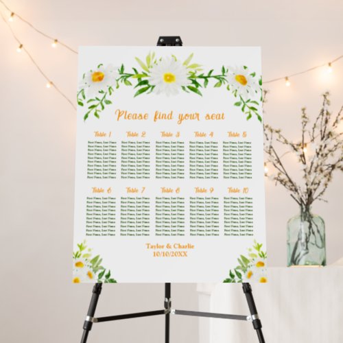 Spring Daisies Wedding 10 Tables Seating Chart Foam Board