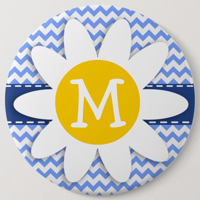 Spring Daisy; Blue Chevron Pattern Button (Front)