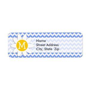 Spring Daisy; Blue Chevron Pattern Label