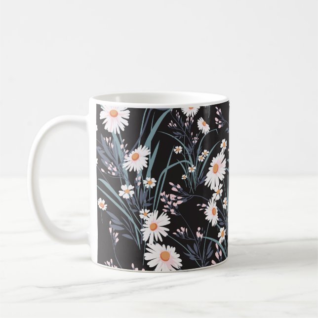 Spring Daisy Floral Seamless Design Coffee Mug (Left)