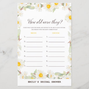 Spring Daisy Flower Bridal Shower Game PRINTED