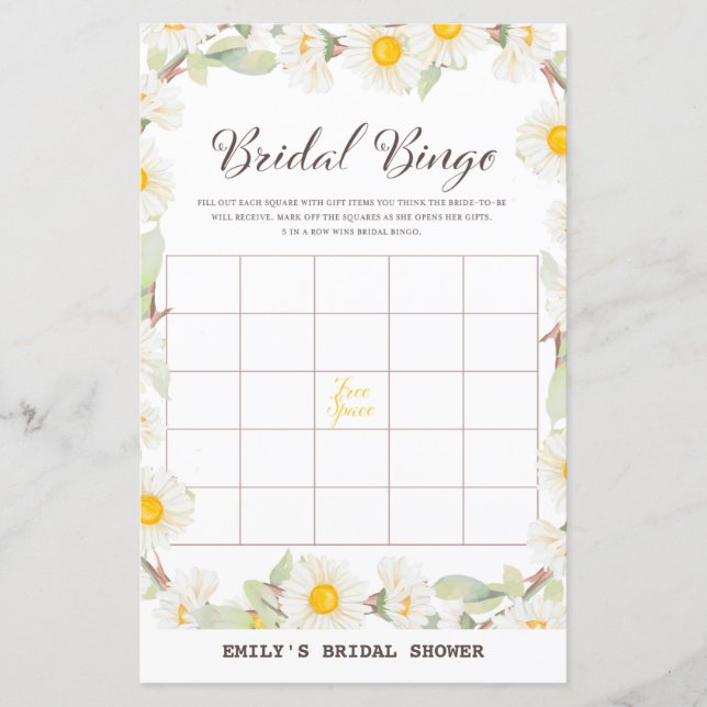 Spring Daisy Flower Bridal Shower Game PRINTED (Front)