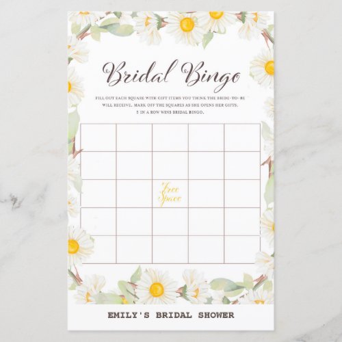 Spring Daisy Flower Bridal Shower Game PRINTED