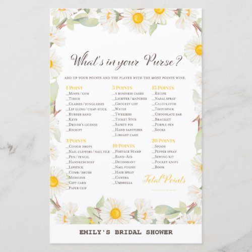 Spring Daisy Flower Bridal Shower Game PRINTED