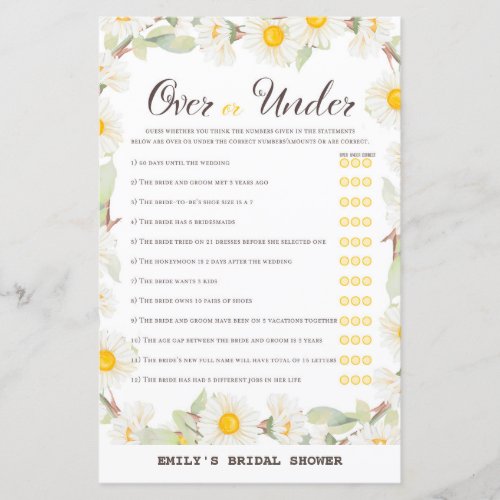 Spring Daisy Flower Bridal Shower Game PRINTED