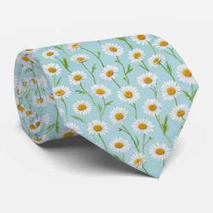 Spring Daisy Meadow Floral Pattern Neck Tie
