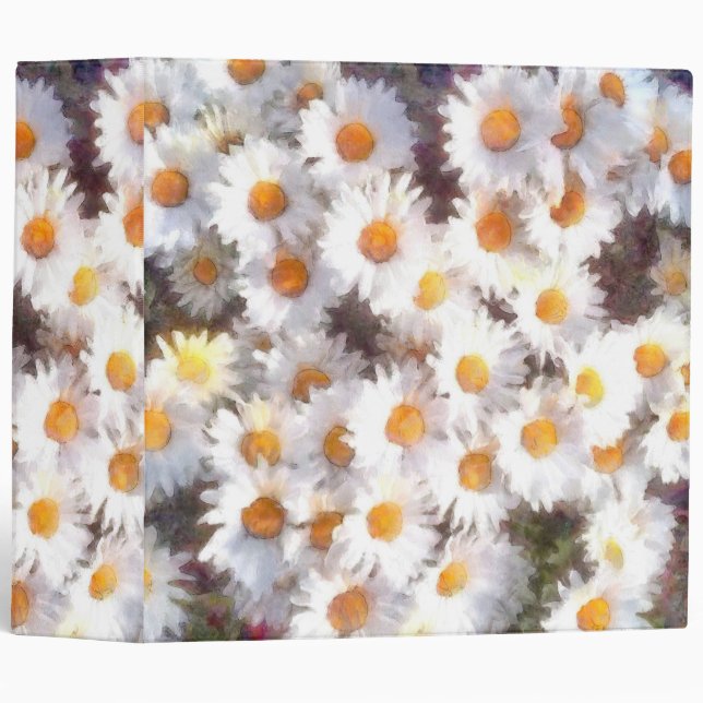 Spring Daisy Wildflower Watercolor 3 Ring Binder (Front/Spine)