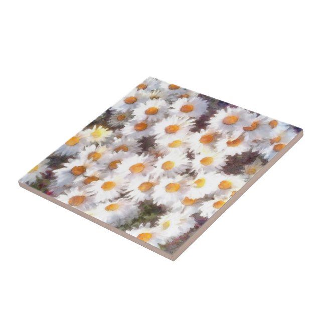 Spring Daisy Wildflower Watercolor Ceramic Tile (Side)