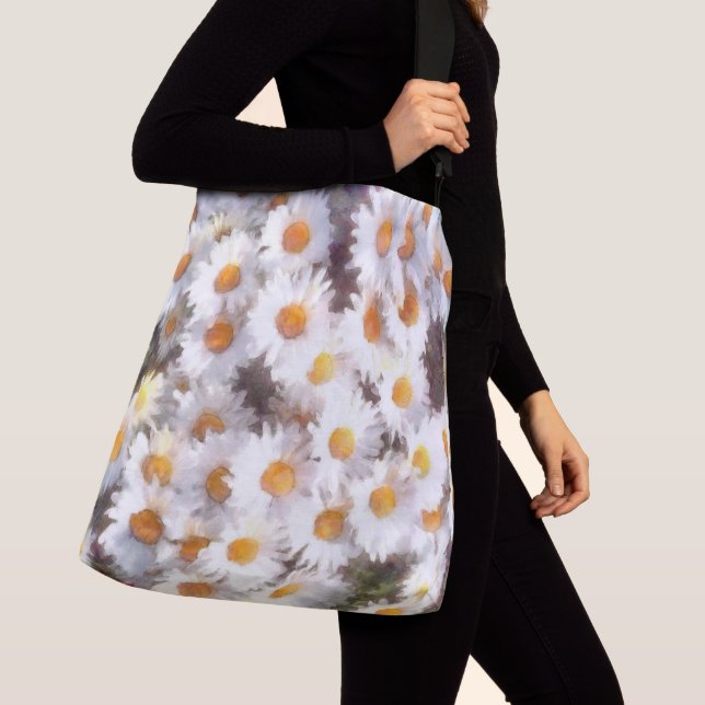 Spring Daisy Wildflower Watercolor Crossbody Bag (Close Up)