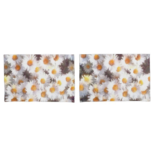 Spring Daisy Wildflower Watercolor Pillow Case (Front-Set)