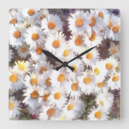 Spring Daisy Wildflower Watercolor Square Wall Clock