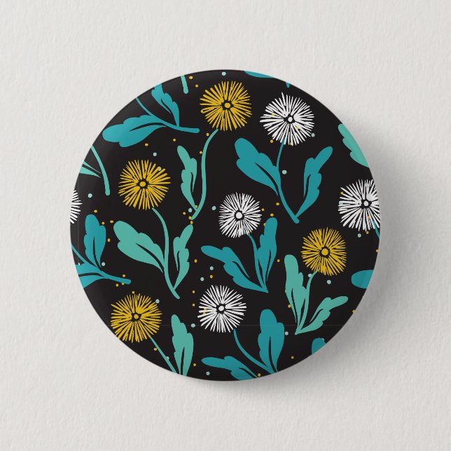 Spring Dandelion Flowers and Leaves Design Button (Front)