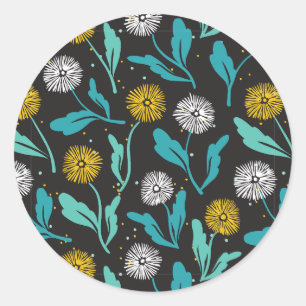 Spring Dandelion Flowers and Leaves Design Classic Round Sticker