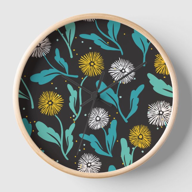 Spring Dandelion Flowers and Leaves Design Clock (Front)