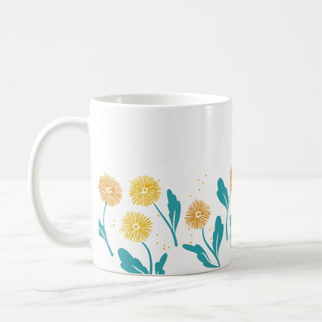 Spring Dandelion Flowers and Leaves Design Coffee Mug (Left)