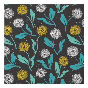 Spring Dandelion Flowers and Leaves Design Faux Canvas Print