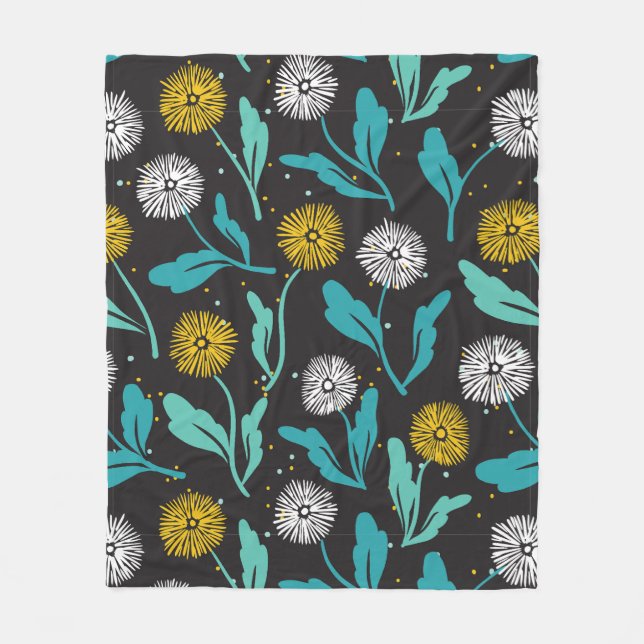 Spring Dandelion Flowers and Leaves Design Fleece Blanket (Front)