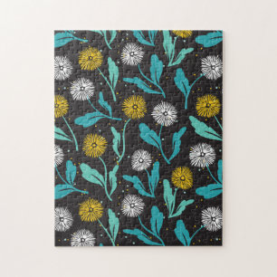Spring Dandelion Flowers and Leaves Design Jigsaw Puzzle