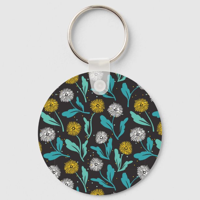 Spring Dandelion Flowers and Leaves Design Keychain (Front)