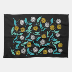 Spring Dandelion Flowers and Leaves Design Kitchen Towel