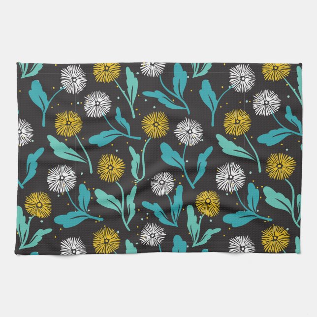 Spring Dandelion Flowers and Leaves Design Kitchen Towel (Horizontal)