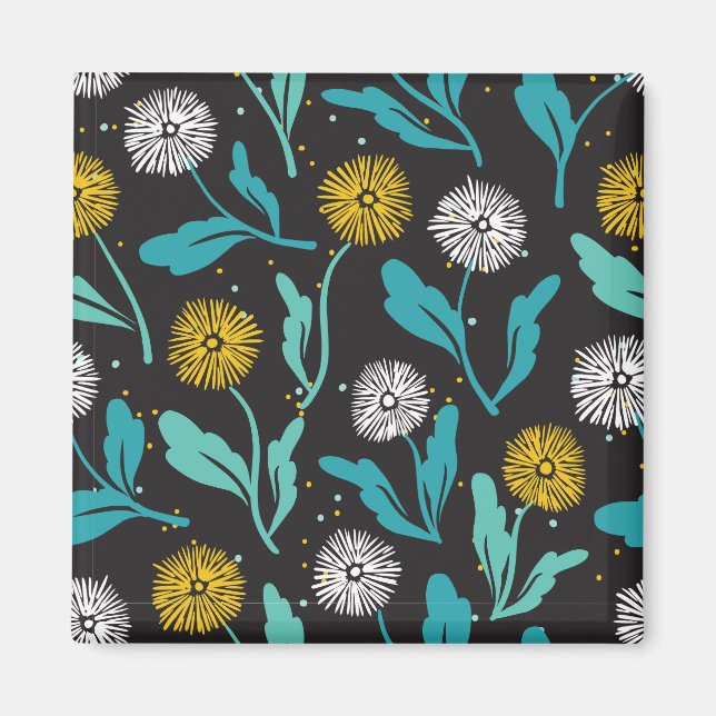 Spring Dandelion Flowers and Leaves Design Magnet (Front)