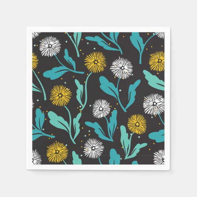 Spring Dandelion Flowers and Leaves Design Napkins (Front)