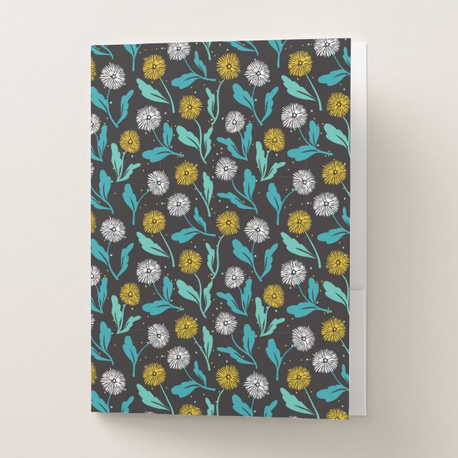Spring Dandelion Flowers and Leaves Design Pocket Folder (Front)