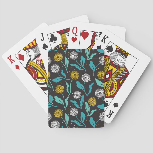 Spring Dandelion Flowers and Leaves Design Poker Cards (Back)