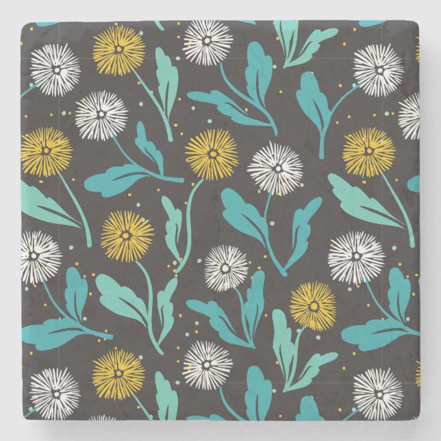 Spring Dandelion Flowers and Leaves Design Stone Coaster (Front)