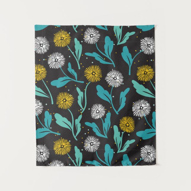 Spring Dandelion Flowers and Leaves Design Tapestry (Front)