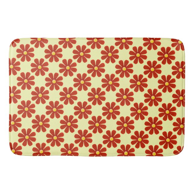 Spring dark red flowers, light yellow background bathroom mat (Front)